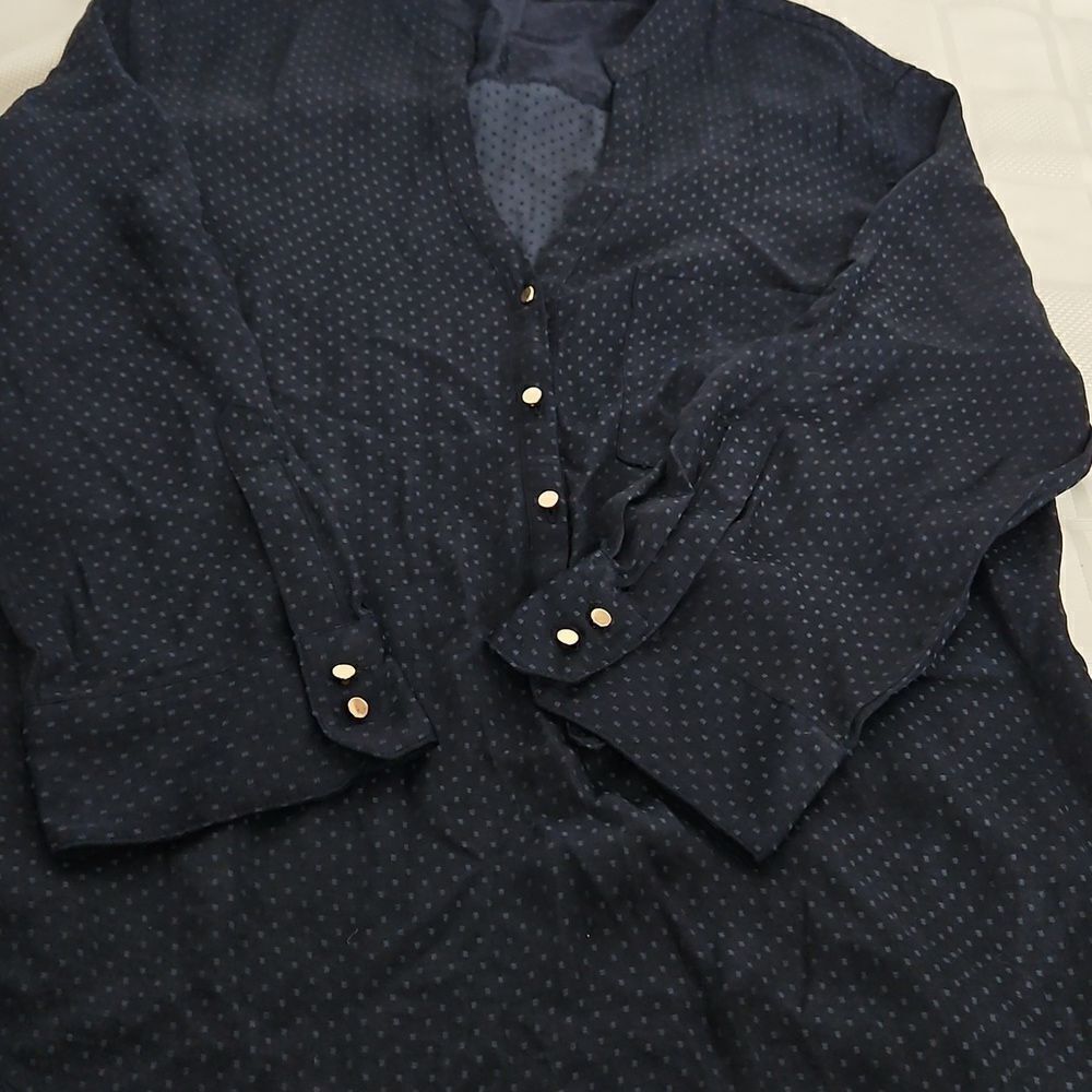 Zara Women's Casual Button-Down Shirt Long Sleeves Shirt Navy Blue Small - Picture 13 of 16